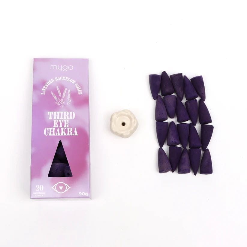Kadzidło stożkowe backflow + podstawka Myga Third Eye Chakra - Lawenda