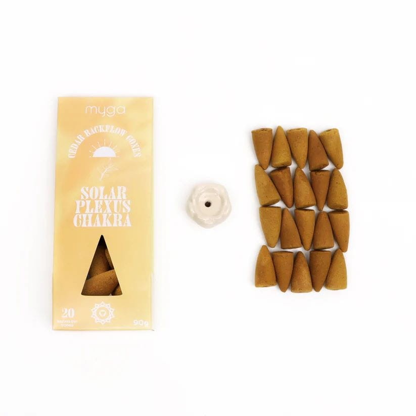 Kadzidło stożkowe backflow + podstawka Myga Solar Plexus Chakra - Cedr