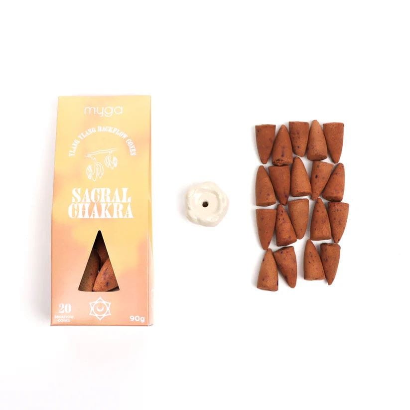 Kadzidło stożkowe backflow + podstawka Myga Sacral Chakra - Ylang Ylang