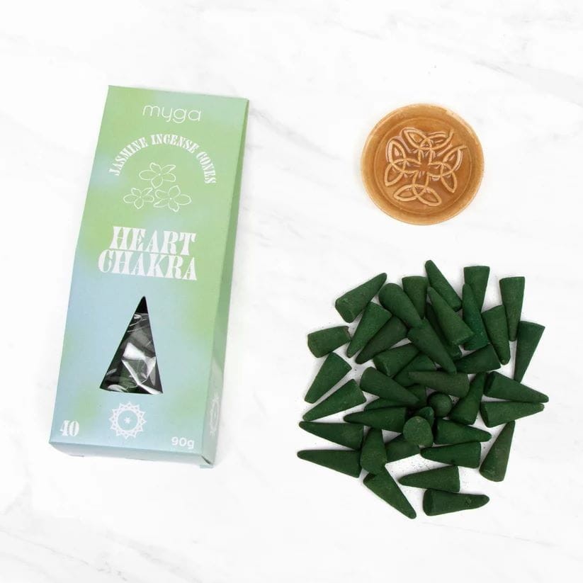 Kadzidło stożkowe + podstawka Myga Heart Chakra - Jaśmin