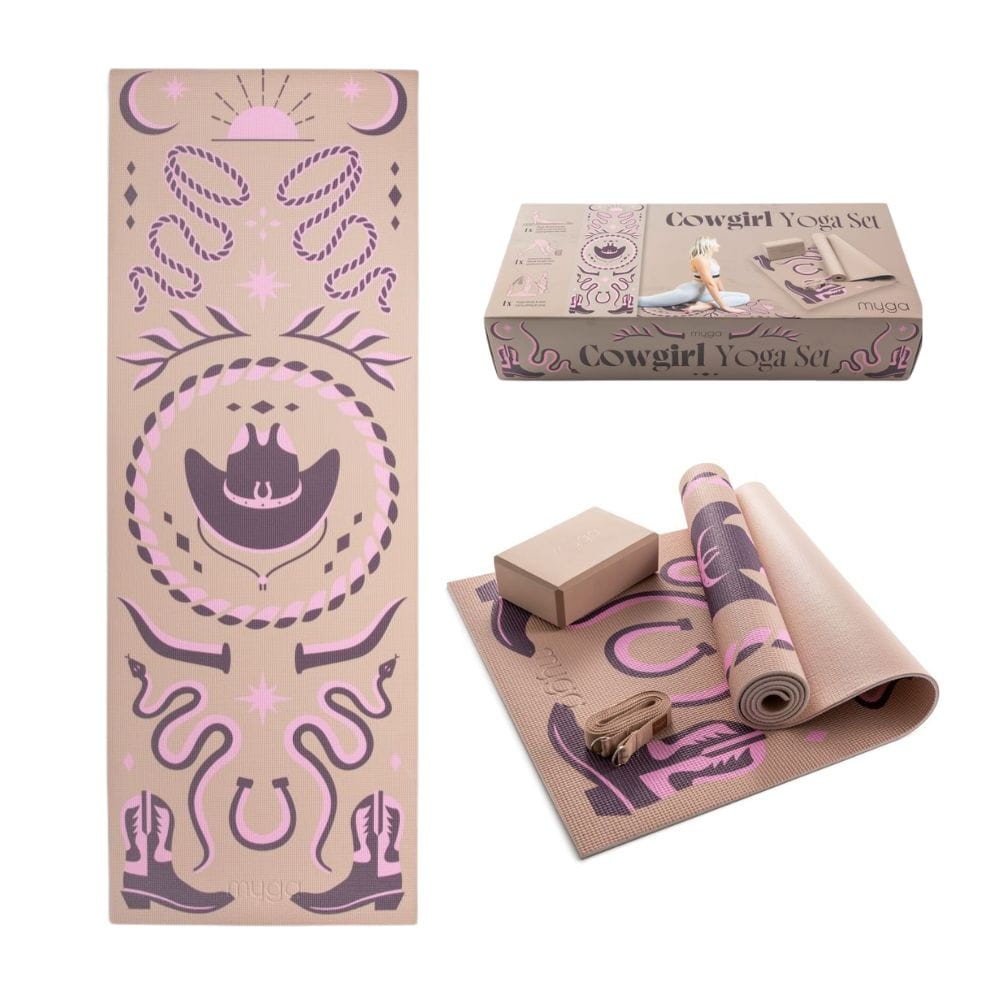 Zestaw do jogi myga Cowgirl Yoga Set: mata do jogi, klocek, pasek