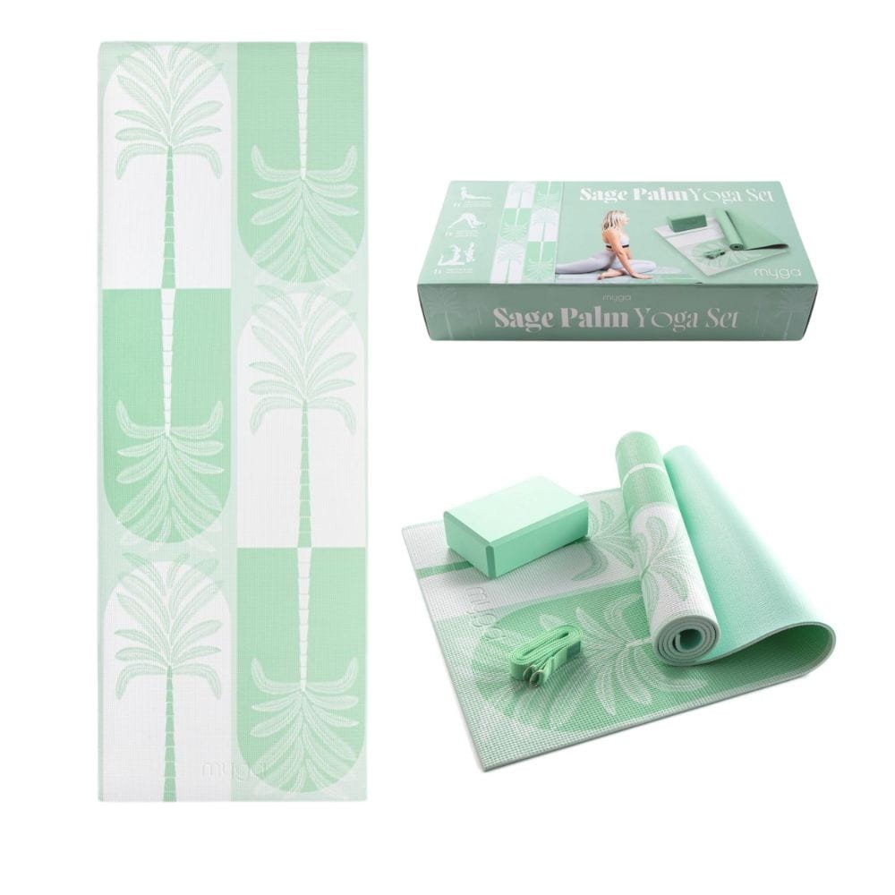 Zestaw do jogi myga Sage Palm Yoga Set: mata, klocek, pasek