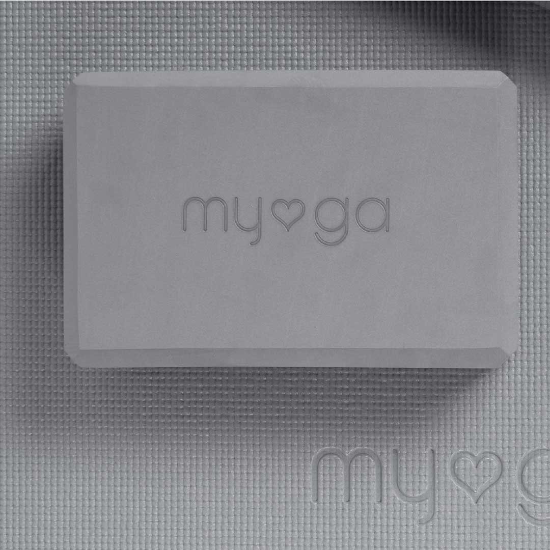 Zestaw do jogi myga Yoga Starter Kit: mata, klocek, pasek - szary