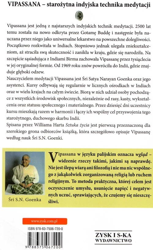 Książka "Sztuka życia. Medytacja Vipassana" wg. S.N. Goenka