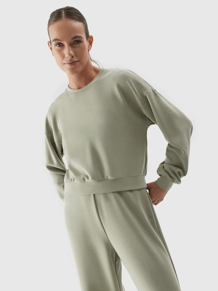 Bluza crop top 4F z modalu - oliwkowy