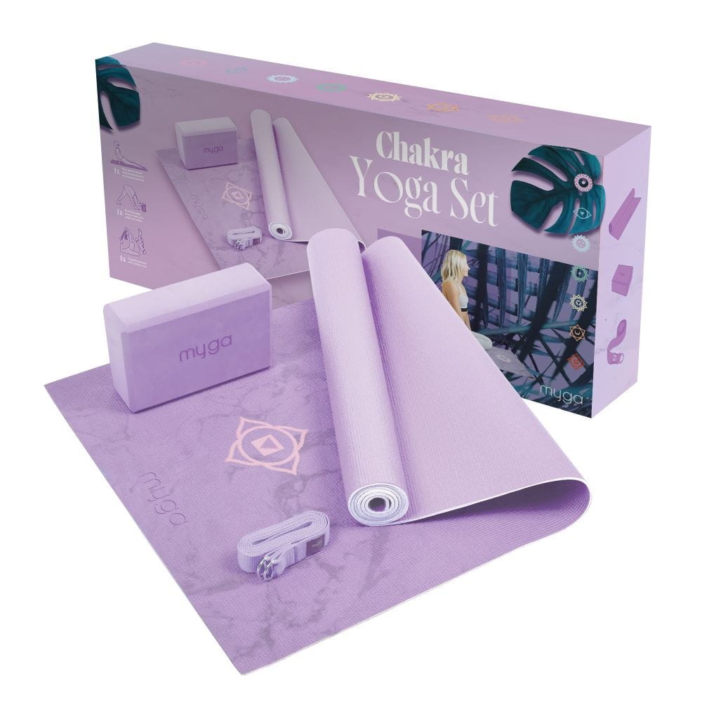 Zestaw do jogi myga Chakra Yoga Set: mata, klocek, pasek