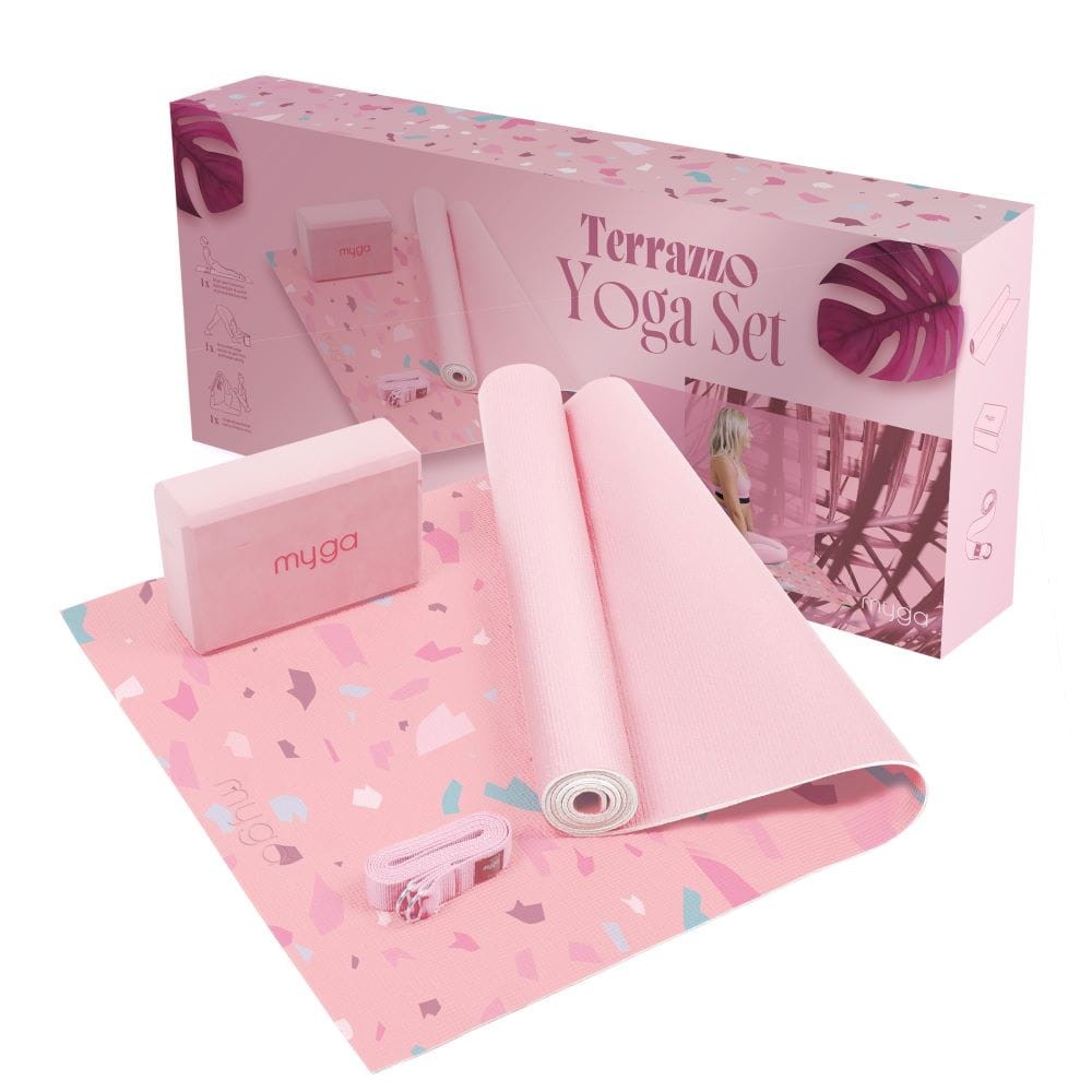 Zestaw do jogi myga Terrazzo Yoga Set: mata, klocek, pasek