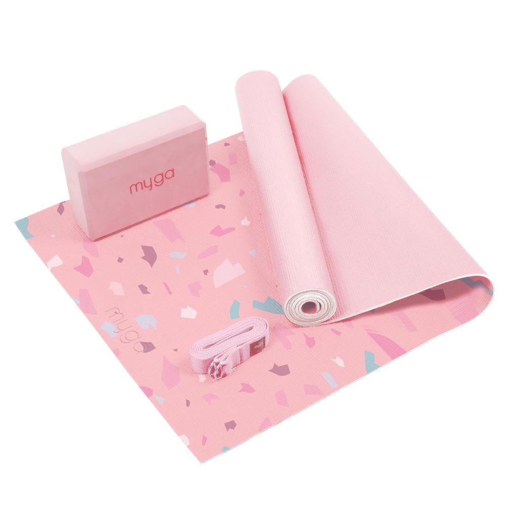 Zestaw do jogi myga Terrazzo Yoga Set: mata, klocek, pasek