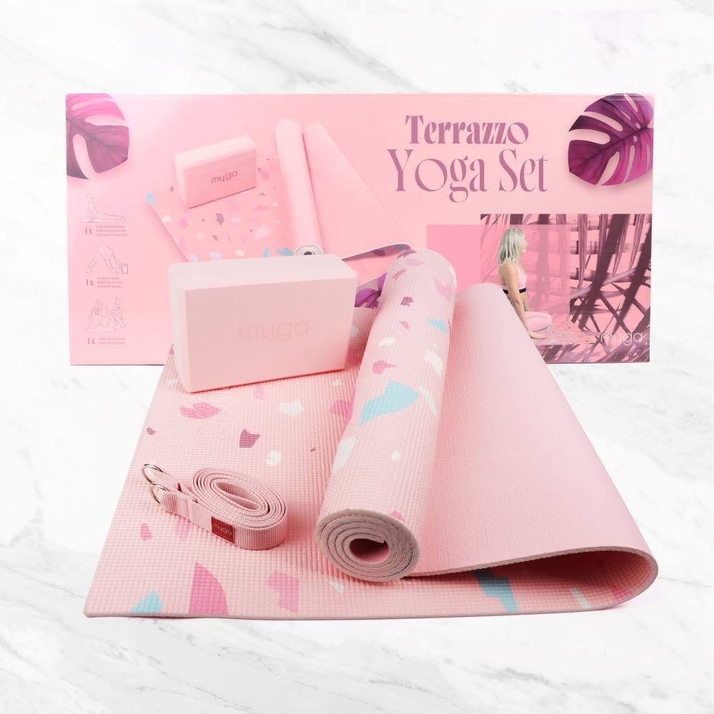 Zestaw do jogi myga Terrazzo Yoga Set: mata, klocek, pasek